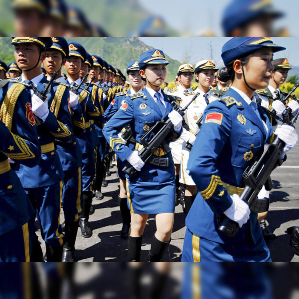 chinese girl dancing in military uniform