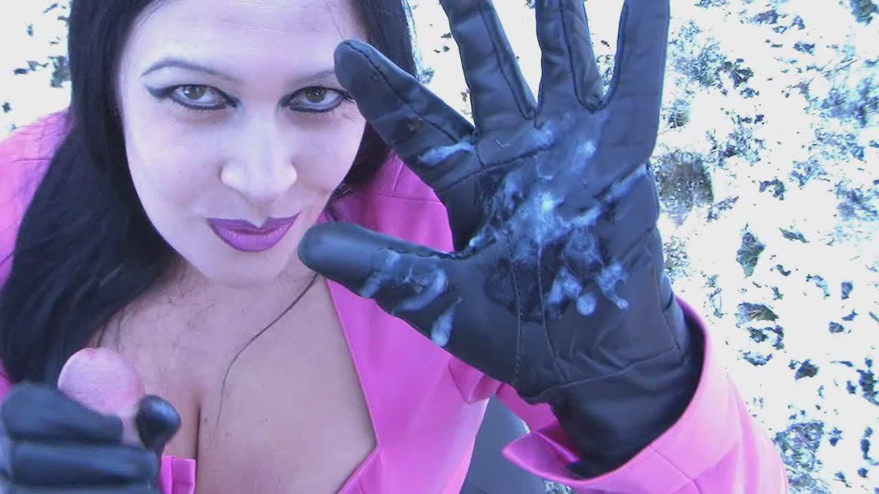 leather gloves handjob