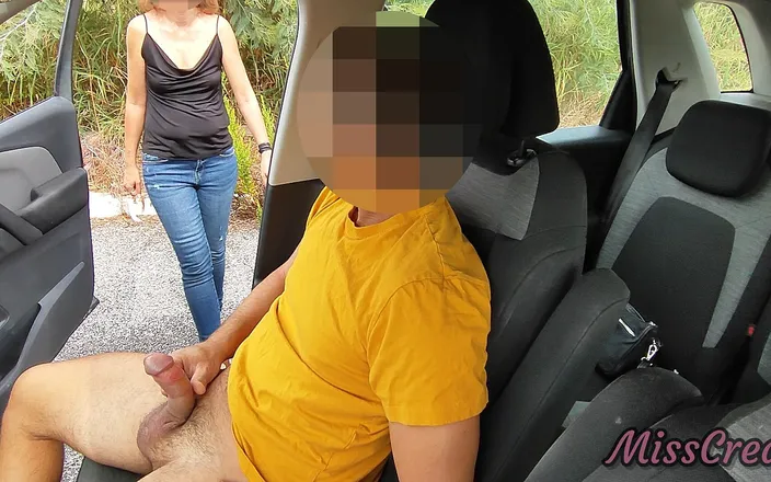 mature handjob in car